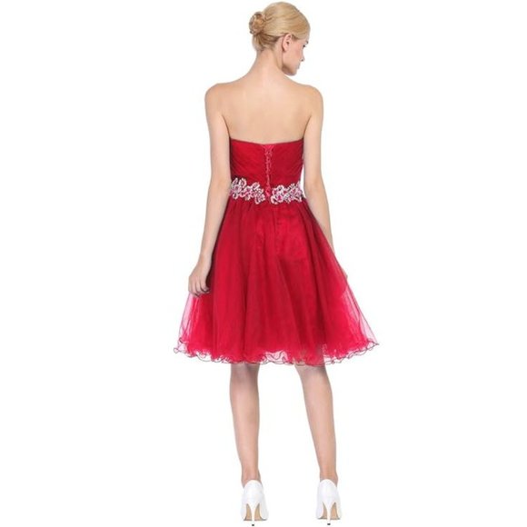 Red A-Line Strapless Sweetheart Corset Back Dress with Beading - Picture 8 of 8